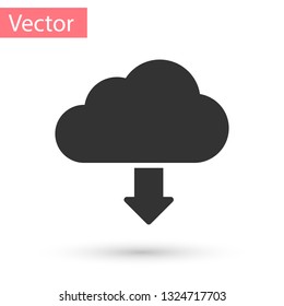 Grey Cloud download icon isolated on white background. Vector Illustration