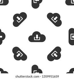 Grey Cloud download icon isolated seamless pattern on white background. Vector Illustration