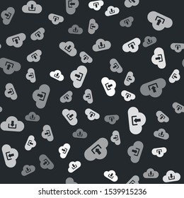 Grey Cloud download icon isolated seamless pattern on black background.  Vector Illustration