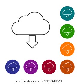 Grey Cloud download line icon isolated on white background. Vector Illustration
