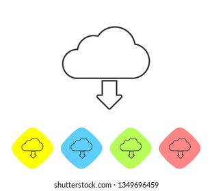 Grey Cloud download line icon isolated on white background. Set icon in color rhombus buttons. Vector Illustration
