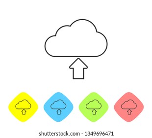 Grey Cloud download line icon isolated on white background. Set icon in color rhombus buttons. Vector Illustration