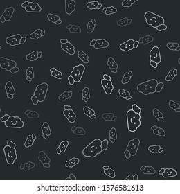 Grey Cloud icon isolated seamless pattern on black background.  Vector Illustration