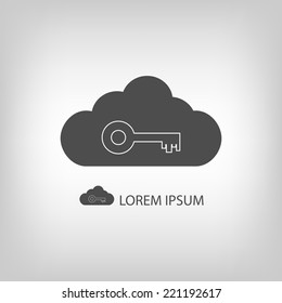 Grey cloud with key as logo in grey colors with copyspace