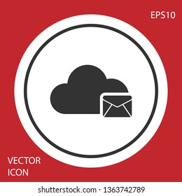 Grey Cloud mail server icon isolated on red background. Cloud server hosting for email. Online message service. Mailbox sign. Circle button. Vector Illustration