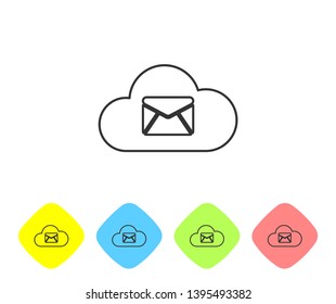 Grey Cloud mail server line icon isolated on white background. Cloud server hosting for email. Online message service. Mailbox sign. Set icon in color rhombus buttons. Vector Illustration