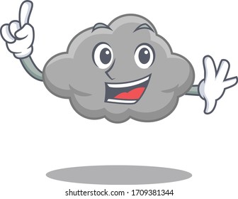Grey cloud mascot character design with one finger gesture