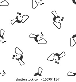 Grey Cloud with moon and stars icon isolated seamless pattern on white background. Cloudy night sign. Sleep dreams symbol. Night or bed time sign.  Vector Illustration