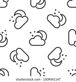 Grey Cloud with moon and stars icon isolated seamless pattern on white background. Cloudy night sign. Sleep dreams symbol. Night or bed time sign.  Vector Illustration