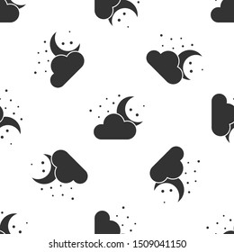 Grey Cloud with moon and stars icon isolated seamless pattern on white background. Cloudy night sign. Sleep dreams symbol. Night or bed time sign.  Vector Illustration