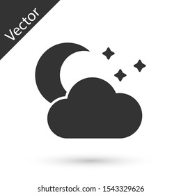Grey Cloud with moon and stars icon isolated on white background. Cloudy night sign. Sleep dreams symbol. Night or bed time sign.  Vector Illustration