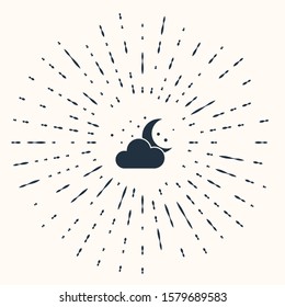 Grey Cloud with moon and stars icon isolated on beige background. Cloudy night sign. Sleep dreams symbol. Night or bed time sign. Abstract circle random dots. Vector Illustration