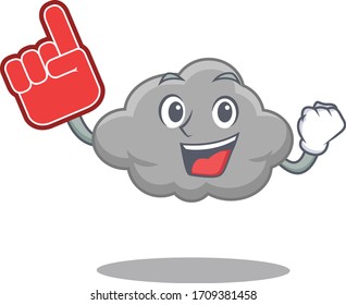 Grey cloud presented in cartoon character design with Foam finger