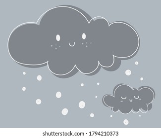 Caricatura sobre la nube gris y la lluvia