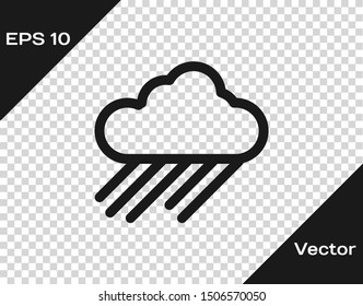 Grey Cloud with rain icon isolated on transparent background. Rain cloud precipitation with rain drops.  Vector Illustration