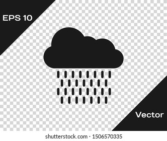 Grey Cloud with rain icon isolated on transparent background. Rain cloud precipitation with rain drops.  Vector Illustration