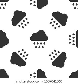 Grey Cloud with rain icon isolated seamless pattern on white background. Rain cloud precipitation with rain drops.  Vector Illustration
