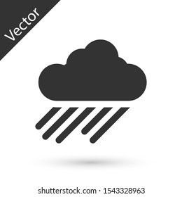 Grey Cloud with rain icon isolated on white background. Rain cloud precipitation with rain drops.  Vector Illustration
