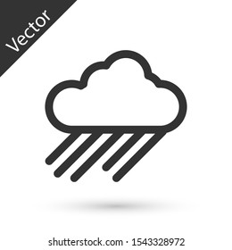 Grey Cloud with rain icon isolated on white background. Rain cloud precipitation with rain drops.  Vector Illustration