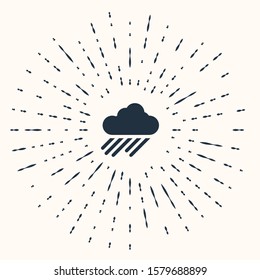 Grey Cloud with rain icon isolated on beige background. Rain cloud precipitation with rain drops. Abstract circle random dots. Vector Illustration