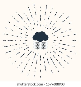 Grey Cloud with rain icon isolated on beige background. Rain cloud precipitation with rain drops. Abstract circle random dots. Vector Illustration
