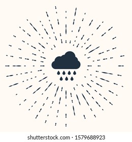 Grey Cloud with rain icon isolated on beige background. Rain cloud precipitation with rain drops. Abstract circle random dots. Vector Illustration