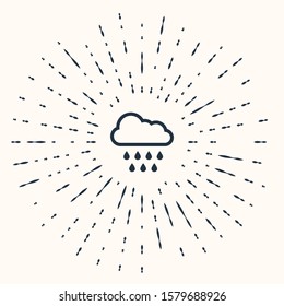Grey Cloud with rain icon isolated on beige background. Rain cloud precipitation with rain drops. Abstract circle random dots. Vector Illustration