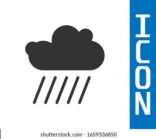Grey Cloud with rain icon isolated on white background. Rain cloud precipitation with rain drops.  Vector Illustration