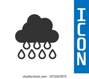 Grey Cloud with rain icon isolated on white background. Rain cloud precipitation with rain drops.  Vector