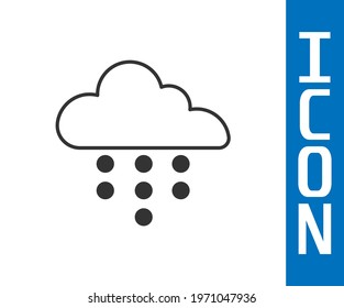Grey Cloud with rain icon isolated on white background. Rain cloud precipitation with rain drops.  Vector