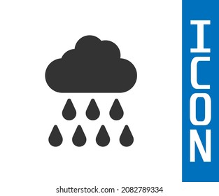 Grey Cloud with rain icon isolated on white background. Rain cloud precipitation with rain drops.  Vector