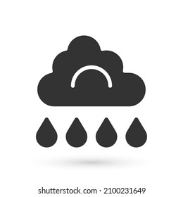 Grey Cloud with rain icon isolated on white background. Rain cloud precipitation with rain drops.  Vector