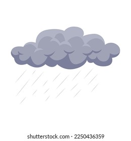 Grey cloud with rain illustration. Drawing of rain or thunder cloud for sky pattern isolated on white background. Weather, summer or autumn concept