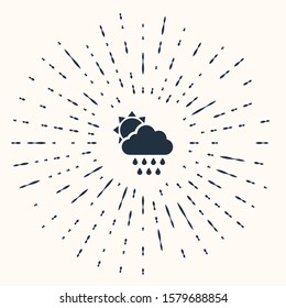 Grey Cloud with rain and sun icon isolated on beige background. Rain cloud precipitation with rain drops. Abstract circle random dots. Vector Illustration