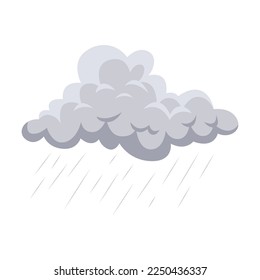 Grey cloud with rain vector illustration. Drawing of rain or thunder cloud for sky pattern isolated on white background. Weather, summer or autumn concept