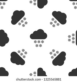 Grey Cloud with snow icon isolated seamless pattern on white background. Cloud with snowflakes. Single weather icon. Snowing sign. Vector Illustration