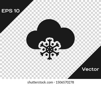 Grey Cloud with snow icon isolated on transparent background. Cloud with snowflakes. Single weather icon. Snowing sign.  Vector Illustration