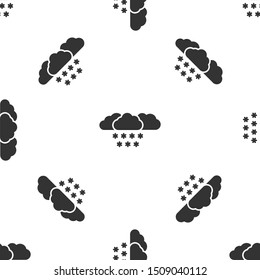Grey Cloud with snow icon isolated seamless pattern on white background. Cloud with snowflakes. Single weather icon. Snowing sign.  Vector Illustration