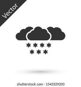 Grey Cloud with snow icon isolated on white background. Cloud with snowflakes. Single weather icon. Snowing sign.  Vector Illustration