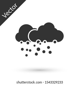 Grey Cloud with snow icon isolated on white background. Cloud with snowflakes. Single weather icon. Snowing sign.  Vector Illustration