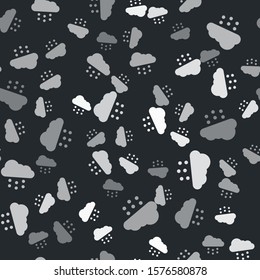 Grey Cloud with snow icon isolated seamless pattern on black background. Cloud with snowflakes. Single weather icon. Snowing sign.  Vector Illustration