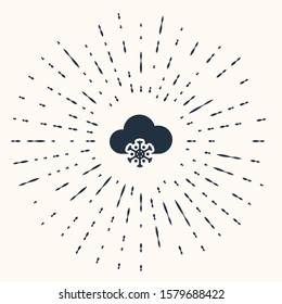 Grey Cloud with snow icon isolated on beige background. Cloud with snowflakes. Single weather icon. Snowing sign. Abstract circle random dots. Vector Illustration