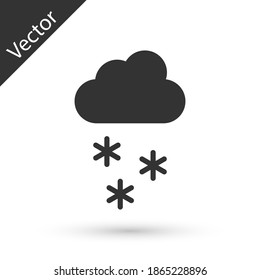 Grey Cloud with snow icon isolated on white background. Cloud with snowflakes. Single weather icon. Snowing sign.  Vector