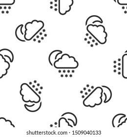 Grey Cloud with snow and moon icon isolated seamless pattern on white background. Cloud with snowflakes. Single weather icon. Snowing sign.  Vector Illustration