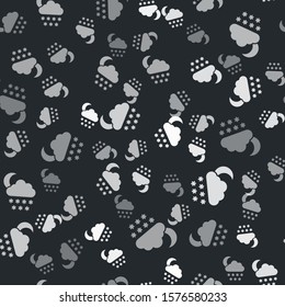 Grey Cloud with snow and moon icon isolated seamless pattern on black background. Cloud with snowflakes. Single weather icon. Snowing sign.  Vector Illustration