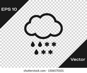 Grey Cloud with snow and rain icon isolated on transparent background. Weather icon.  Vector Illustration