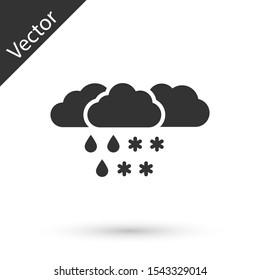 Grey Cloud with snow and rain icon isolated on white background. Weather icon.  Vector Illustration