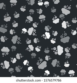 Grey Cloud with snow and rain icon isolated seamless pattern on black background. Weather icon.  Vector Illustration
