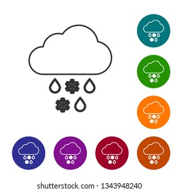 Grey Cloud with snow and rain line icon isolated on white background. Weather icon. Vector Illustration