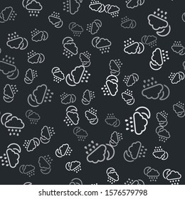 Grey Cloud with snow, rain and moon icon isolated seamless pattern on black background. Weather icon.  Vector Illustration